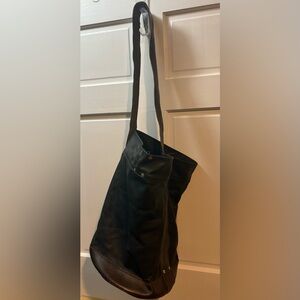 Stylish Black and Brown Leather Large Bucket Tote